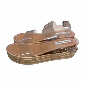 Steve Madden Clear Strappy Chunky Platform Espadrille Wedge Sandal Shoes Size 8